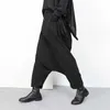 [EAM] Spring Autumn High Elastic Waist Black Button Split Joint Wide Leg Long Loose Pant Trousers Fashion YG2 210915