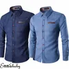 Mäns Casual Shirts Denim Shirt Solid Färg Långärmad Slim Fit Button Down Tops Male Luxury Formal Spring Fall