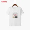 Tangada Dames Vintage Print Katoenen T-shirt Korte Mouw O Neck Tees Dames Casual Tee Shirt Street Wear Top 2Y01 210609