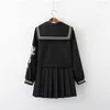 Gotycki dwuczęściowy Lato JK Uniform Kawaii Wysokiej talii Spódnica Set Moda Vintgae Harajuku College Y2K Ins Plised Women Suit 210608