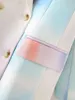 Frauen Kontrast Farbe Zweireiher Blazer Revers Tie Dye Büro Damen Kleidung Lose Jacke Frühling Herbst 210510