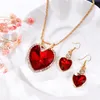 Amour coeur Crstal bijoux ensembles pour femmes strass collier boucles d'oreilles mariage mariée fête bijoux