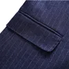 Men's Suits & Blazers Men Wedding Suit 2021 Four Seasons Set Three Pieces Striped Single Breasted British Blue Large Size