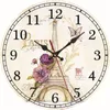 12インチの装飾的な壁掛け時計木製プリントカラー素朴なホルロ女子石英サイレントメカニズムヨーロッパのレトロな時計ラウンドデザイン