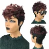 Lace Wigs Peruvian Human Hair Wig with Bangs for Black Women Burgundy 99j Ombre Color Short Wavy Bob Pixie Cut hine None Lace Wigs