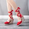 여성의 Espadrille Ankle Strap 샌들 편안한 슬리퍼 숙녀 캐주얼 신발 통기성 아마마 캔버스 펌프