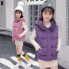 Mode Kids Vest Katoen Baby Meisje Winter Warm Kleding Pleuche Vest voor Big Girls Thicken Hooded mouwloze jassen 4-16yrs 210622