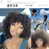 200 densité courte Afro crépus bouclés Remy brésilien cheveux humains perruques avec frange pleine dentelle avant perruque synthétique pour Women9224857