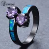 Fedi nuziali Bamos Unique Blue Fire Opal Ring Black Gold Filled Party Engagement Zircone viola per donna Uomo Bijoux RB1162