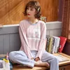 Summer Pjs Cotton Women Pajamas Sleepwear Sets Cartoon Lady Nightwear Women's Round Neck Casual Homewear Loungewear Suit M-XXL 210713