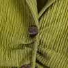 Fashion Button-up Pleated Blouses Women Green Vintage Lapel Collar Long Sleeve Female Shirts Blusas Chic Tops 210520