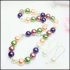 Boucles d'oreilles collier ensembles de bijoux scintillants Mticolor couleur perles 8Mm bricolage faisant des perles verre coquille perle boucle d'oreille pour les femmes 18 pouces H85 goutte D