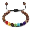 Armband mit 7 Chakra-Steinperlen, 8 mm, schwarze Lava, matt, Tigerauge, Perlen, heilende Balance-Armbänder für Damen und Herren, Yoga-Schmuck