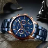 Reloj CRRJU de negocios para hombre, reloj de pulsera de acero inoxidable con cronógrafo y fecha azul a la moda, reloj impermeable informal para hombre, reloj masculino 210517