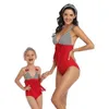 Summer Family Matching Maillot de bain 2 pièces Ensembles One Piece Bikini Leopard Stripe Maillot de bain Mère Fille E2007 210610