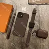 Zestaw 3-częściowy Fashion Telefon dla iPhone 13 Pro Max Mini 11 11pro 11PROMAX 12 12PRO 12PROMAX XS XR XRSMAX PU skórzane AirPods Projektant Suitbandband Suit