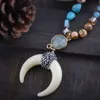 Rh Fashion Bohemian Smycken Slumpmässig Form Natursten / Glass Crystal Multi Stone Knuted Ox Horn Moon Halsband Kvinnor Present