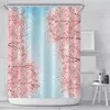 カーテンドレープピンクのシャワーブロッサム桃の花白い背景の女の子浴室防水ポリエステルスクリーン