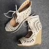 Real Photos Womens Wedge Heeled Handmade Sandals Crosscriss Shoelace Peep-toe Sexy Evening Party Prom Fashion Club Summer Shoes D537
