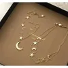 Amaiyllis 18k Gold Double Layer Clavicle Necklace Pendants Moon Star Golden Choker Necklaces For Women Summer Jewellry