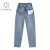 Jeans vintage a vita alta dritti donna stile coreano autunno casual blu lavato streetwear pantaloni denim boyfriend pantaloni 210515
