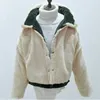 Mulheres coloridas inverno jaqueta de cordeiro feminino cordeiro pele parka inverno grosso casaco curto outwear casaco fêmea 210531