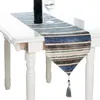 33 x 210cm Elegant Stripe bord löpare med tofsar för matsal bröllopsfest julkaka mjuk trasa dekoration 210628