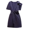 Плюс размер летние офисные дамы элегантные мини платья женщины одно плечо высокое талию короткое платье корейские твердые рабочие платья Vestidos 210604