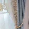 High-quality Modern beautiful European lace Style Solid Color Luxury Blue Shade lace Curtain for Living Room Bedroom customize 211203