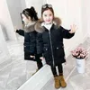 -30 degrees Girl clothing Winter warm hooded jacket cotton-padded Long clothes children thicken parka overcoat faux fur coat 211203