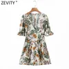 Zevity Frauen Tropical Floral Print Rüschen Playsuits Femme Zurück Reißverschluss Schlank Breite Bein Shorts Siamese Chic Strand Strampler P1017 210603