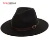 Bowler Hat Man Men's Fashion Mellow Fedora Hats Classic Unisex сплошной цветной ремень Золотая пряжка Большой размер колпачки 60см шерсть теплый мужчина