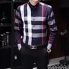 Herrkl￤nningskjortor Designers Menswear Fashion Society Red Check M￤n Solid Color Business Casual Long Sleeve 3XL