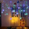 LED Elk Moon Star String Curtain Fairy Lights For Christmas Home Garland Year Decor Xmas Tree Ornament Gift Decoration 211104