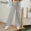 Kieszenie sznurka talii kobiety casual spodnie moda luźne sporty wysokie spodnie żeńska szeroka noga 210510