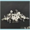 Joalheriaslbridal artesanal de cristal strass em pérolas simuladas com flores cerâmicas de casamento pente de cabelo pinos adesivos de jóias femininas gota de joalheria