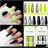 24Pcs/Set Black Leopard Print Fake Nails Extra Long Coffin False Nail Elegant Shiny Fluorescent Acrylic Fulll Cover Nail Tips Manicure Brv08