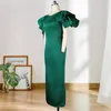 Robes de soirée moulantes vertes pour femmes manches courtes à volants fente de Noël longue date de célébration féminine robes de club de mode 210527