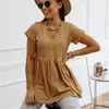 summer cute Babydoll tops and bloues women 2021 Flare Tunic Loose Peplum V neck short sleeve plain woman tshirts t shirt tees 75 Y0621