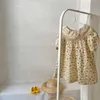 2021 Summer New Children's Clothing Korean Style Girls Floral Dress Vintage Embroidery Collar One Piece Kids Girls Cotton Dress Q0716