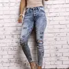Jeans vintage strappati grigi da donna Streetwear Pantaloni a matita in denim elasticizzati elasticizzati a vita media sexy 210629