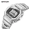 Sanda Top Brand Fashion Sports Mäns Klockor LED Digital Watch Män 5ATM Casual Vattentät Armbandsur Stål Clock Reloj de Hombre G1022