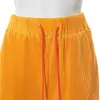 Streetwear Orange Folds Split Pantalon Femmes Casual Élastique Taille Haute Pantalon Droit Dames Automne Mujer Pantalones Q0801