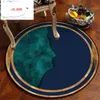Dywan dywany do salonu ciemnoniebieski zielony wzór mozaiki okrągły sypialnia świąteczna poliester8792618