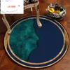 Carpets Area Rug For Living Room Dark Blue Green Mosaic Pattern Round Carpet Bedroom Christmas Polyester