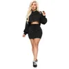 Femmes Robe Deux Pièces Ensemble Discothèque Sexy Survêtements De Couleur Unie Chauve-Souris Chandail À Capuche Et Jupe Montrer La Taille Bandage Dames Sportwear