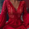 Abiti casual Sexy Night Club Dress Pizzo con scollo a V Mini 2021 Summer Flare Manica lunga Chiffon Elegante Donna Scava fuori Party