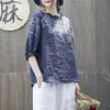 FJE夏スタイルの女性Tシャツプラスサイズハーフスリーブ緩いヴィンテージ刺繍ティーシャツFemmeコットンリネンTシャツビッグトップスMGZ2 210623