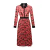 Элегантные MIDI платья для женщин красные плиссированные животные точка напечатаны высокий талию рукав офис леди повседневное платье халат Mujer 210421