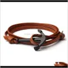 Charm Bracelets Joyería de moda Unisex Pu Leather Wrap Bangle Vikings Sailing Bracelet Con ancla náutica Aleación Hook Broche Drop Delivery 2